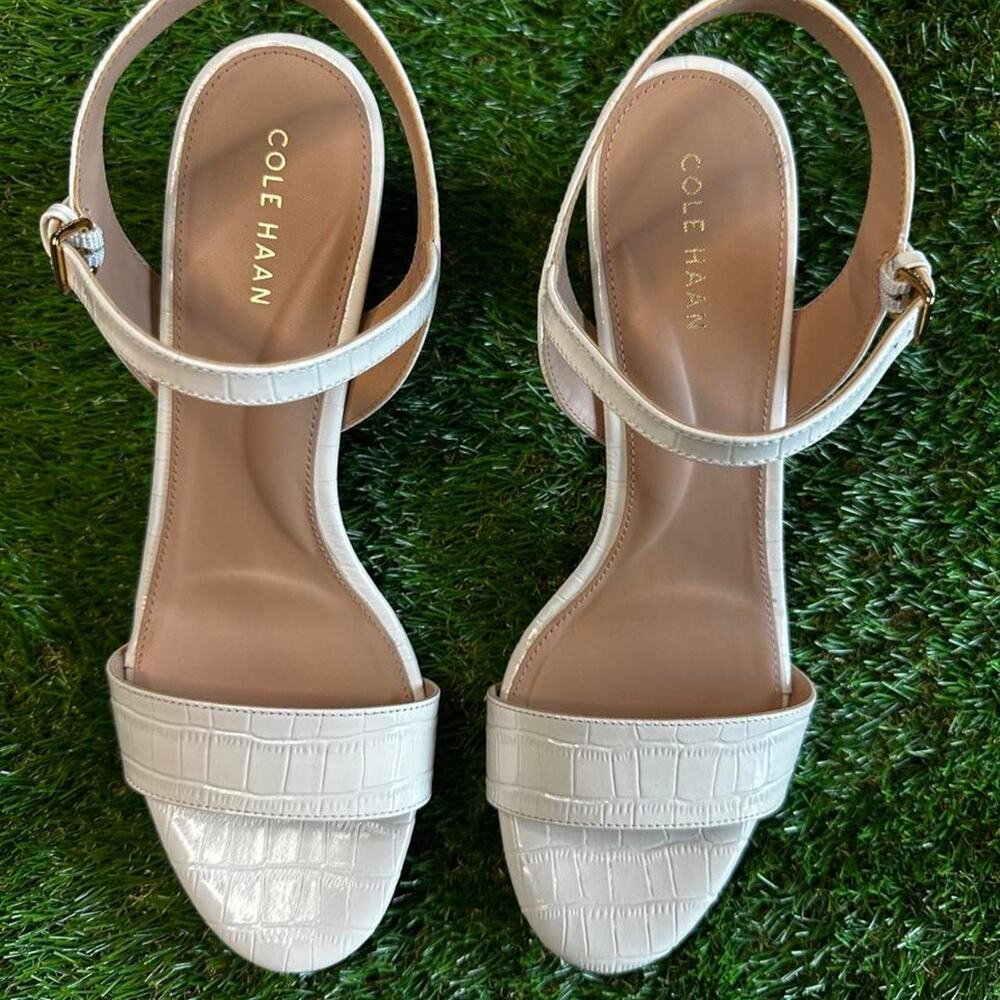 Cole haan white crocodile textured block heels